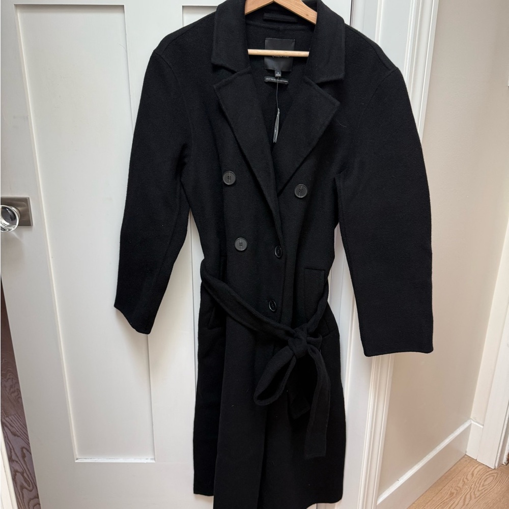 NWT Madewell Women's Black Double-Faced Wool Brushed Long Coat - Med - Picture 2 of 8